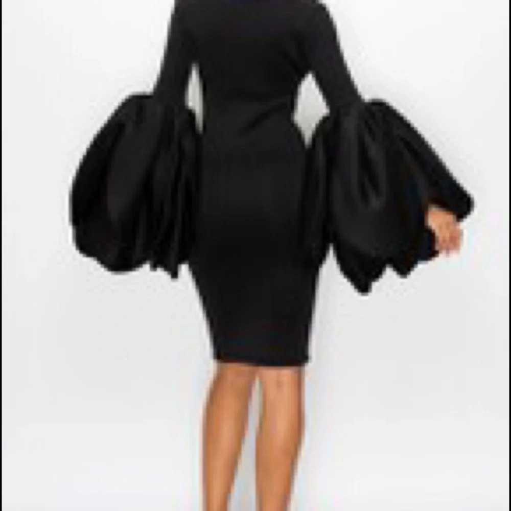 COPY - Last One! Black Peplum Sleeve MIDI Dress - Picture 3 of 3
